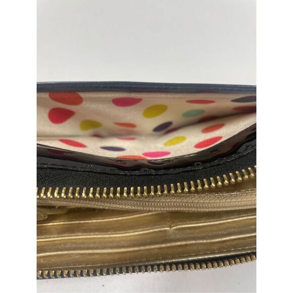 Kate Spade Patent Black Dotted Continental Wallet Zip Around Polka Dot Lining - Picture 5 of 7